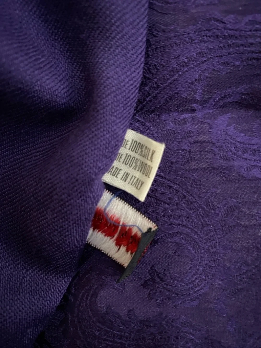 Vintage 1960s Allen Solly Purple Jacquard Silk/Wool Scarf